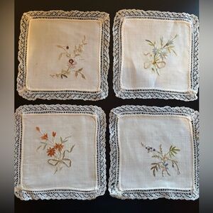 Embroidered Lace Trim Coasters Set